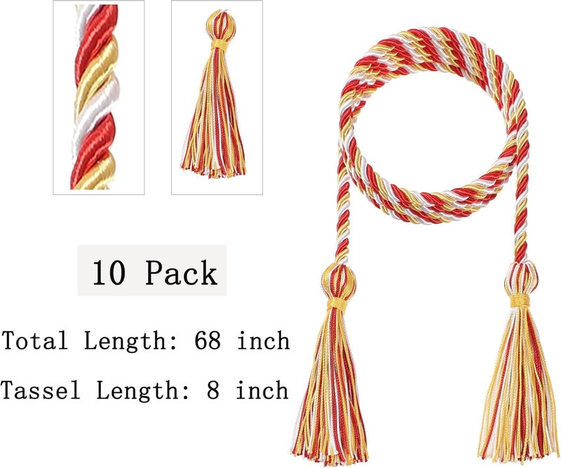 D DODOU 10 Pieces Graduation Cords Polyester Graduation Honor Braided Cords with Sewing Tassels for Bachelor, Master, Doctor 68" Long (Red Gold White) - Image 3